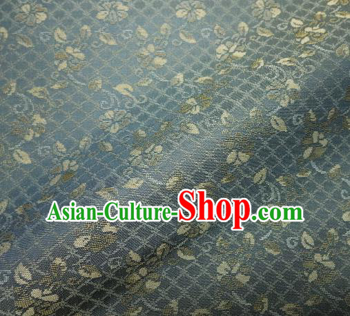 Japanese Traditional Kimono Classical Pattern Blue Brocade Asian Japan Satin Drapery Silk Fabric