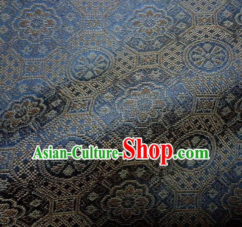 Japanese Traditional Kimono Classical Pattern Blue Brocade Asian Japan Satin Drapery Silk Fabric