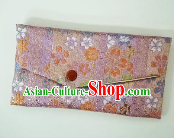 Japanese Traditional Lilac Brocade Handbag Asian Japan Nishijin Satin Bags Wallet