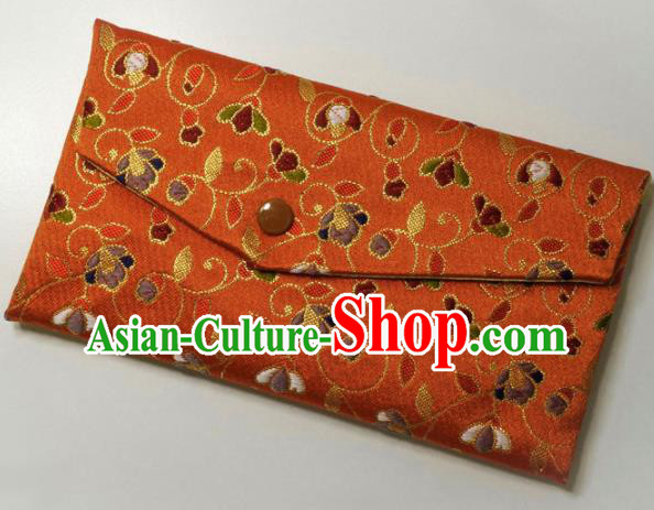 Japanese Traditional Orange Brocade Handbag Asian Japan Nishijin Satin Bags Wallet