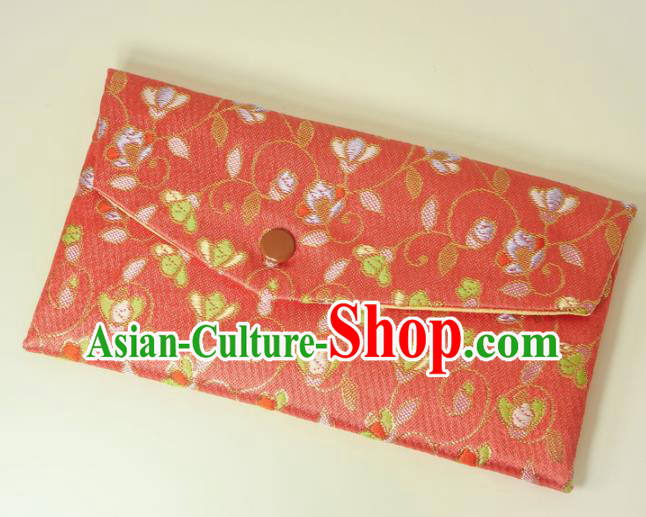 Japanese Traditional Classical Scroll Pattern Watermelon Red Brocade Handbag Asian Japan Nishijin Satin Bags Wallet