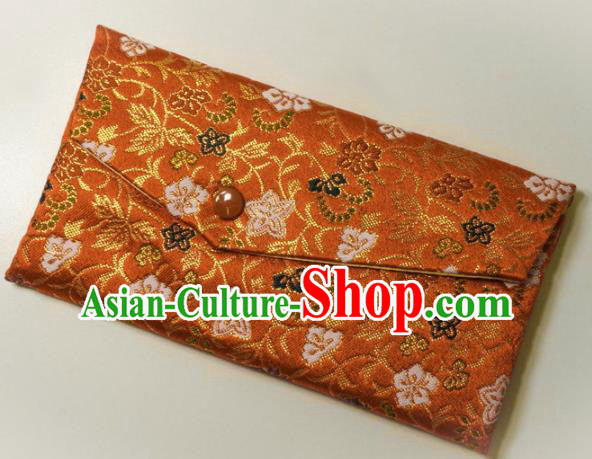 Japanese Traditional Classical Scroll Pattern Orange Brocade Handbag Asian Japan Nishijin Satin Bags Wallet