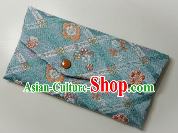 Japanese Traditional Classical Sakura Pattern Blue Brocade Handbag Asian Japan Nishijin Satin Bags Wallet