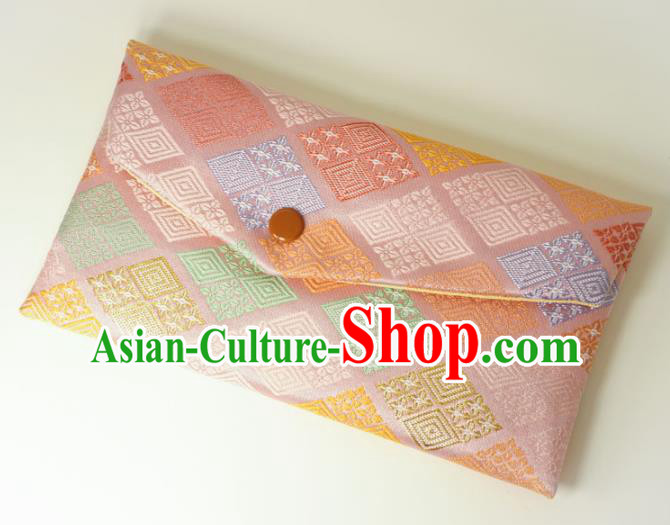 Japanese Traditional Classical Pattern Pink Brocade Handbag Asian Japan Nishijin Satin Bags Wallet