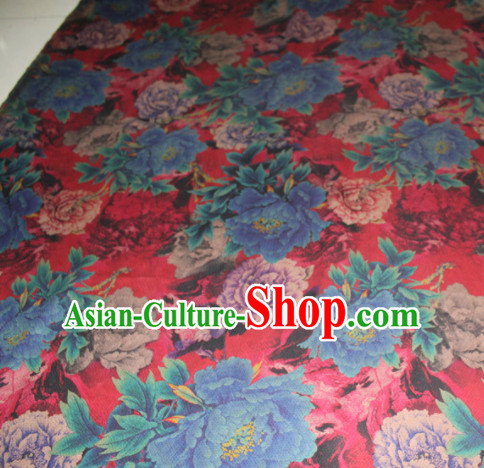 Chinese Traditional Cheongsam Classical Peony Pattern Red Gambiered Guangdong Gauze Asian Satin Drapery Brocade Silk Fabric