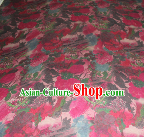 Chinese Traditional Cheongsam Classical Peony Pattern Rosy Gambiered Guangdong Gauze Asian Satin Drapery Brocade Silk Fabric