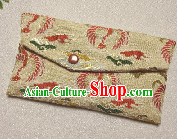 Japanese Traditional Classical Phoenix Pattern Golden Brocade Handbag Asian Japan Nishijin Satin Bags Wallet