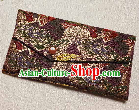 Japanese Traditional Classical Dragon Pattern Purple Brocade Handbag Asian Japan Nishijin Satin Bags Wallet