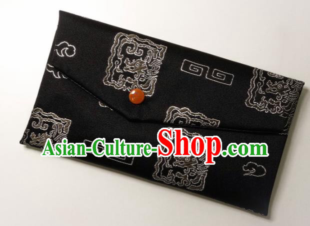 Japanese Traditional Classical Dragon Pattern Black Brocade Handbag Asian Japan Nishijin Satin Bags Wallet