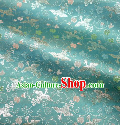 Japanese Traditional Kimono Classical Phoenix Pattern Blue Brocade Damask Asian Japan Satin Drapery Silk Fabric