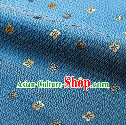 Japanese Traditional Kimono Classical Rhombus Pattern Lake Blue Brocade Damask Asian Japan Satin Drapery Silk Fabric