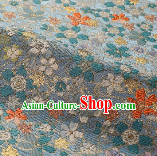 Japanese Traditional Kimono Classical Sakura Pattern Light Blue Brocade Damask Asian Japan Satin Drapery Silk Fabric