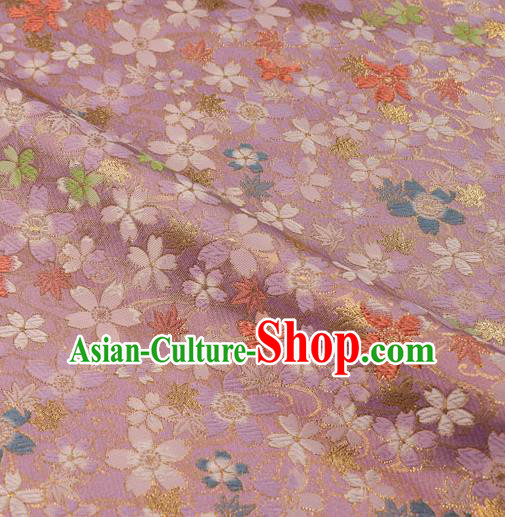 Japanese Traditional Kimono Classical Sakura Pattern Pink Brocade Damask Asian Japan Satin Drapery Silk Fabric
