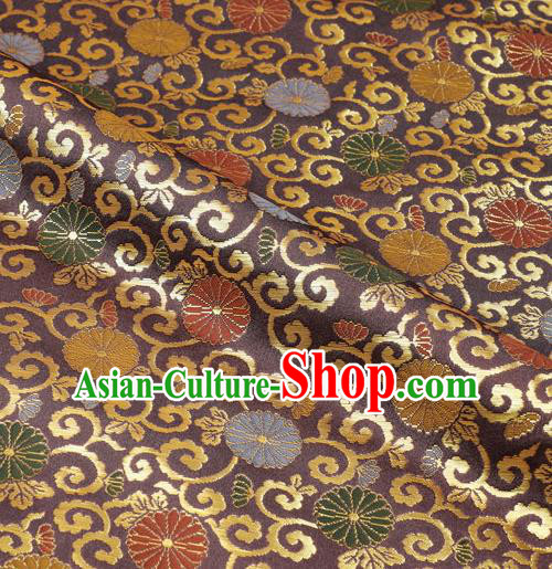 Japanese Traditional Kimono Classical Sunflowers Pattern Amaranth Brocade Damask Asian Japan Satin Drapery Silk Fabric