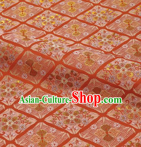 Japanese Traditional Kimono Classical Sakura Pattern Red Brocade Damask Asian Japan Satin Drapery Silk Fabric
