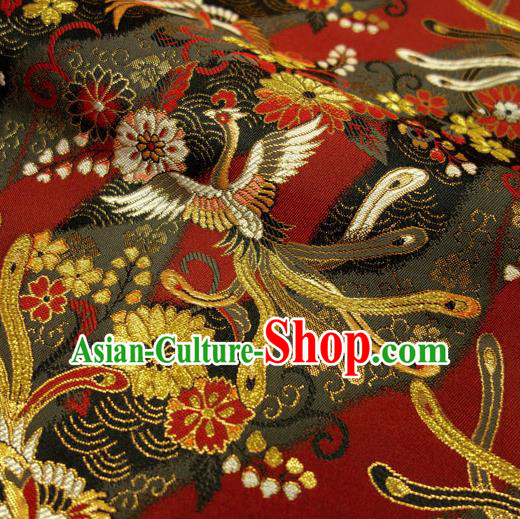 Japanese Traditional Kimono Classical Phoenix Pattern Red Brocade Damask Asian Japan Nishijin Satin Drapery Silk Fabric