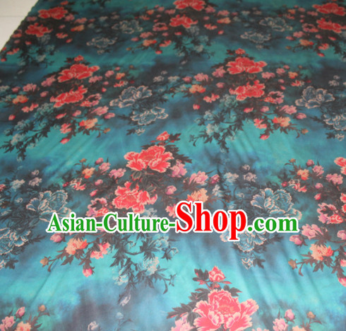 Asian Chinese Cheongsam Classical Peony Pattern Green Gambiered Guangdong Gauze Satin Drapery Brocade Traditional Brocade Silk Fabric
