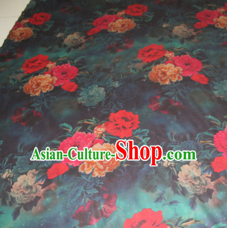 Asian Chinese Cheongsam Classical Peony Pattern Dark Green Gambiered Guangdong Gauze Satin Drapery Brocade Traditional Brocade Silk Fabric