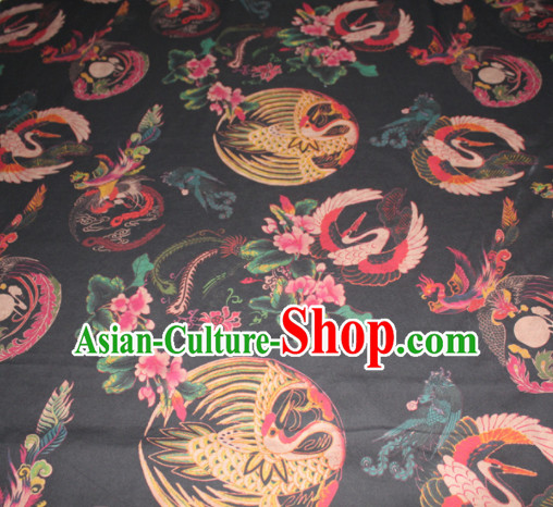 Chinese Traditional Cheongsam Classical Cranes Pattern Black Gambiered Guangdong Gauze Asian Satin Drapery Brocade Silk Fabric