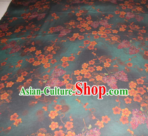 Chinese Traditional Cheongsam Classical Plum Pattern Deep Green Gambiered Guangdong Gauze Asian Satin Drapery Brocade Silk Fabric