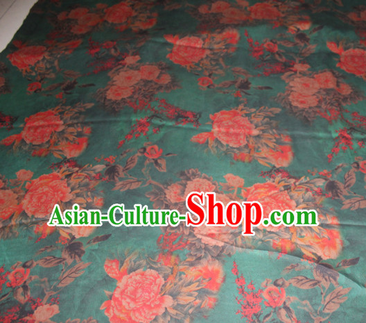 Chinese Traditional Cheongsam Classical Peony Plum Pattern Green Gambiered Guangdong Gauze Asian Satin Drapery Brocade Silk Fabric