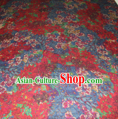 Chinese Traditional Cheongsam Classical Plum Pattern Red Gambiered Guangdong Gauze Asian Satin Drapery Brocade Silk Fabric