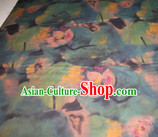 Chinese Traditional Cheongsam Classical Lotus Pattern Green Gambiered Guangdong Gauze Asian Satin Drapery Brocade Silk Fabric