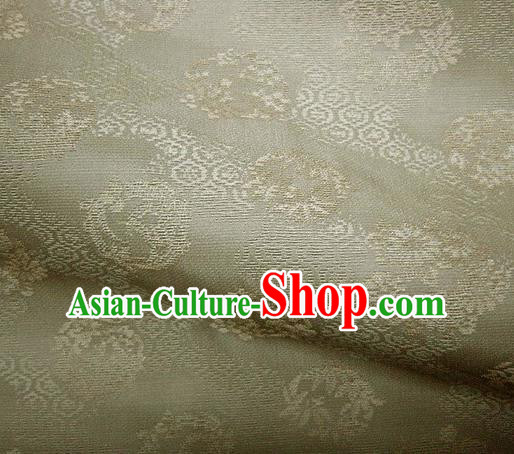 Japanese Traditional Kimono Classical Round Pattern Olive Green Brocade Damask Asian Japan Nishijin Satin Drapery Silk Fabric