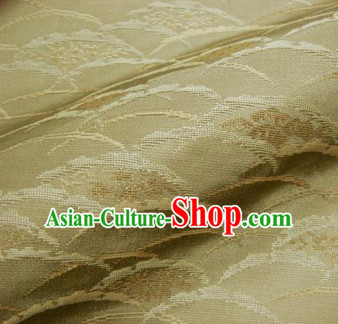 Japanese Traditional Kimono Classical Wave Pattern Golden Brocade Damask Asian Japan Nishijin Satin Drapery Silk Fabric