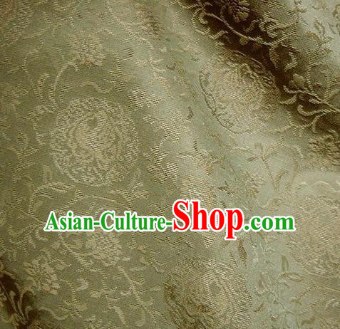 Japanese Traditional Kimono Classical Round Phoenix Pattern Green Brocade Damask Asian Japan Nishijin Satin Drapery Silk Fabric