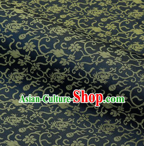 Japanese Traditional Kimono Classical Pattern Navy Brocade Damask Asian Japan Nishijin Satin Drapery Silk Fabric