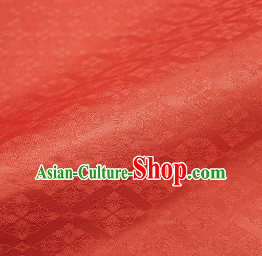 Japanese Traditional Kimono Classical Rhomboids Pattern Red Brocade Damask Asian Japan Nishijin Satin Drapery Silk Fabric