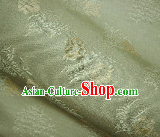 Japanese Traditional Kimono Classical Rabbit Grass Pattern Green Brocade Damask Asian Japan Nishijin Satin Drapery Silk Fabric