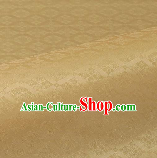 Japanese Traditional Kimono Classical Rhomboids Pattern Light Golden Brocade Damask Asian Japan Nishijin Satin Drapery Silk Fabric