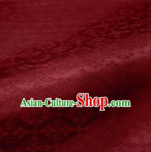 Japanese Traditional Kimono Classical Rhomboids Pattern Wine Red Brocade Damask Asian Japan Nishijin Satin Drapery Silk Fabric