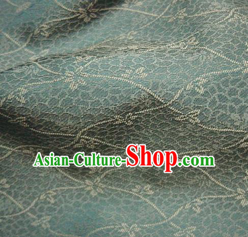 Japanese Traditional Kimono Classical Vines Flower Pattern Blue Brocade Damask Asian Japan Nishijin Satin Drapery Silk Fabric