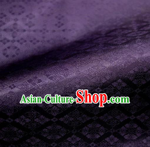 Japanese Traditional Kimono Classical Rhomboids Pattern Deep Purple Brocade Damask Asian Japan Nishijin Satin Drapery Silk Fabric