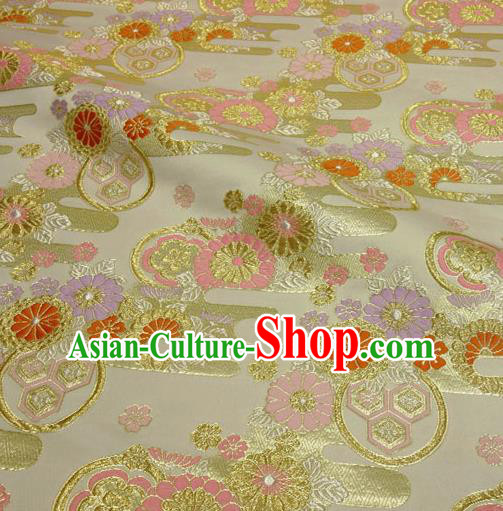 Japanese Traditional Kimono Classical Daisy Pattern Golden Brocade Damask Asian Japan Nishijin Satin Drapery Silk Fabric