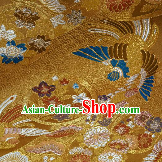 Japanese Traditional Kimono Classical Phoenix Pattern Golden Brocade Damask Asian Japan Nishijin Satin Drapery Silk Fabric