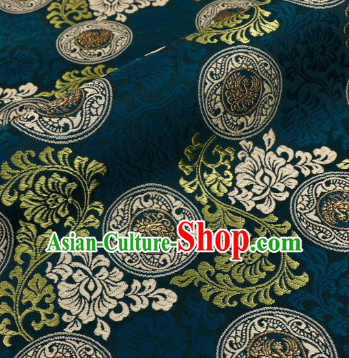 Japanese Traditional Kimono Classical Phoenix Pattern Navy Brocade Damask Asian Japan Nishijin Satin Drapery Silk Fabric