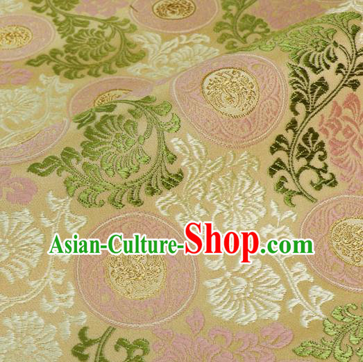 Japanese Traditional Kimono Classical Phoenix Pattern Beige Brocade Damask Asian Japan Nishijin Satin Drapery Silk Fabric