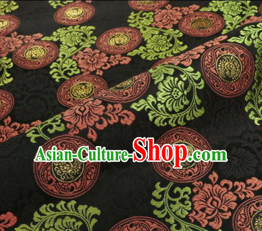 Japanese Traditional Kimono Classical Phoenix Pattern Black Brocade Damask Asian Japan Nishijin Satin Drapery Silk Fabric