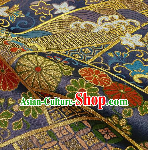 Japanese Traditional Kimono Classical Chrysanthemum Pattern Purple Brocade Damask Asian Japan Nishijin Satin Drapery Silk Fabric