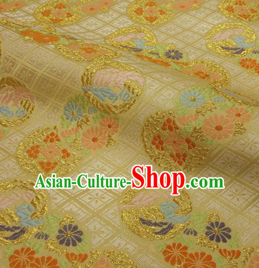 Japanese Traditional Kimono Classical Chrysanthemum Pattern Golden Brocade Damask Asian Japan Nishijin Satin Drapery Silk Fabric