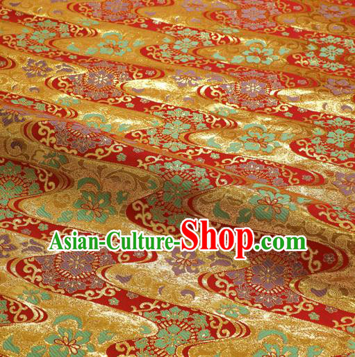 Japanese Traditional Kimono Classical Flow Pattern Red Brocade Damask Asian Japan Nishijin Satin Drapery Silk Fabric