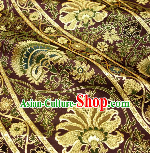 Japanese Traditional Kimono Classical Flowers Pattern Purple Brocade Damask Asian Japan Nishijin Satin Drapery Silk Fabric