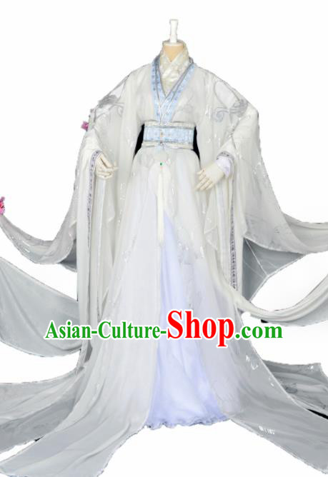 Customized Chinese Cosplay Swordsman Costume Ancient Royal Highness White Clothing for Men