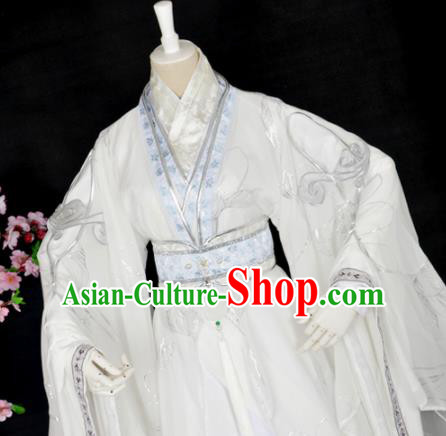 Customized Chinese Cosplay Swordsman Costume Ancient Royal Highness White Clothing for Men