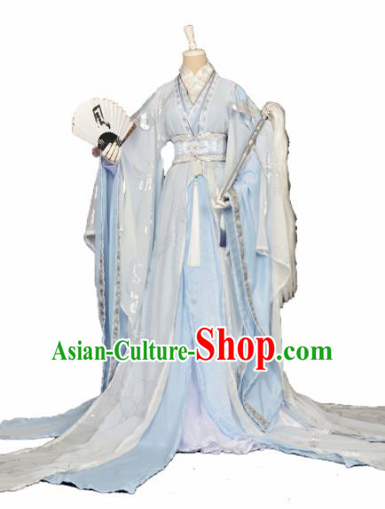 Customized Chinese Cosplay Swordsman Blue Costume Ancient Drama Childe Clothing for Men