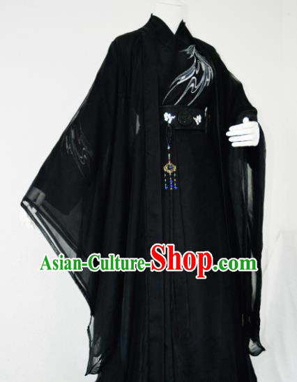 Customized Chinese Cosplay Swordsman Black Costume Ancient Drama Childe Clothing for Men